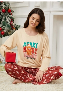 Detailed Christmas pajama print featuring Teddy bear motif and festive reindeer patterns