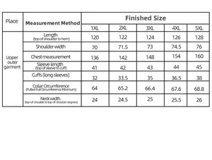 Size chart for plus size hooded pajamas from 1XL to 5XL with detailed measurements