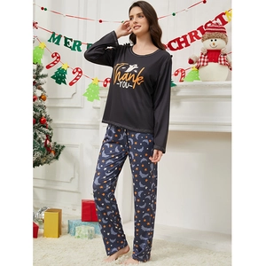 Femme Décontracté Halloween Noël Vêtements d'Intérieur Col Rond Haut Et Pantalon Imprimé de Vacances Pyjama Large pour Femme