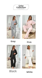 Dreiteiliges Damen-Pyjama-Set mit Top, Hose und Strickjacke in vier verschiedenen Farben