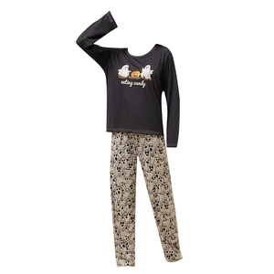 Women's Halloween lounge set with eating candy graphic and ghost pattern pants