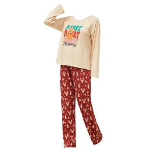 Women's Christmas pajama set with bear print top and reindeer pattern trousers