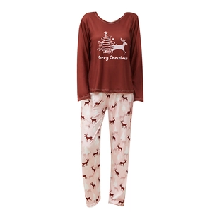 Pyjama de Noël pour femme avec haut rouge Merry Christmas et pantalon à rennes