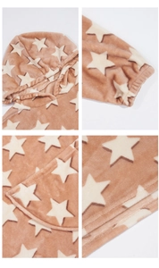 Detail view of plush flannel fabric with star pattern and elastic ribbed cuffs