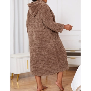 Brown fleece hooded loungewear featuring geometric textured flannel for warm winter comfort