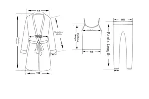 Detaillierte Größentabelle mit Maßen für das 3-teilige Loungewear-Set mit Bademantel und Hose