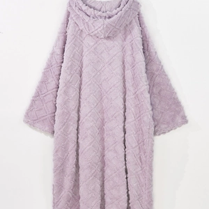 Plush purple hooded pajama dress with diamond embossed texture for winter warmth