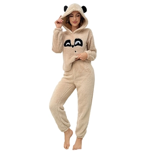 Ensemble de détente panda en polaire pour femme avec sweat à capuche et pantalon chaud
