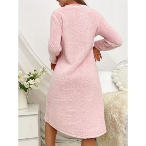 Robe de chambre rose en polaire pour femmes avec manches longues en velours doux