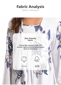 Detail of soft breathable cotton floral sleepwear set with purple and blue flower print