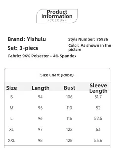 Detailed size chart for women's 3-piece pajama set including robe and sleepwear measurements