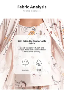 Detail of soft breathable cotton floral fabric for women's three-piece loungewear set