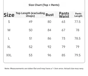 Detailed size chart for women's three-piece cotton camisole and pants pajamas set