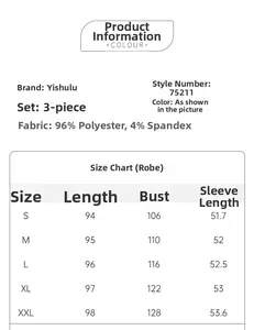 Detailed size chart for 3-piece women's pajama set including S-XXL measurements