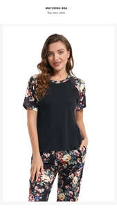 Kurzärmliges Damen-Lounge-Set mit Blumenmuster, Raglanärmeln und passender langer Hose