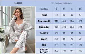 Tableau des tailles détaillé pour ensemble pyjama fleuri femme avec mesures précises
