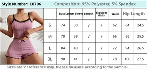 Detailed size chart for women's summer lace pajama set including bust and waist measurements