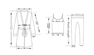 Sizing chart and measurement guide for 3-piece cotton sleepwear robe and lounge set