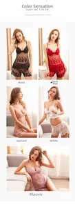 Détail de l'ensemble lingerie en dentelle montrant cinq couleurs et la broderie