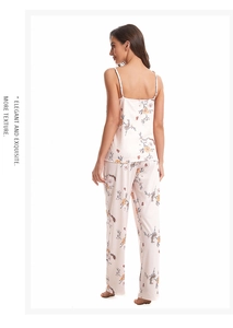 Close-up of elegant floral print sleepwear set with silky texture and exquisite details