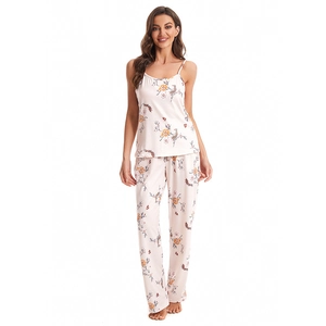 Women's 3-piece floral pajama set with camisole and long pants in soft cotton fabric