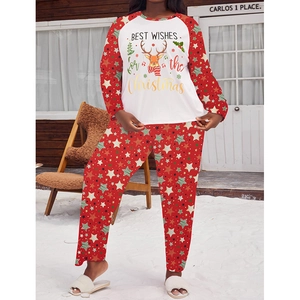 Damen Plus Size Schlafanzug-Set mit Rentier-Druck und Sternenmuster für Weihnachten
