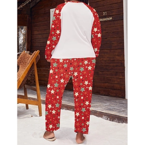 Damen-Weihnachtsschlafanzug mit roten Sternen und festlichem Langarm-Design-Set
