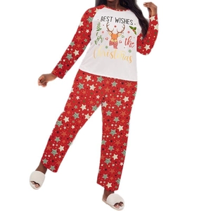 Damen Weihnachts-Schlafanzug mit Rentier-Print, Langarmshirt und Hose mit Sternenmuster