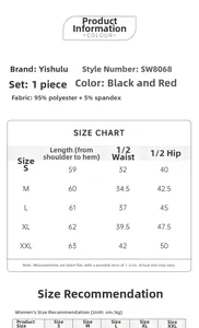 Detailed size chart for lace lingerie set SW8068 in black and red, S to XXL dimensions