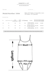 Tableau des tailles pour body en mesh transparent avec mesures en CM pour M, L et XL