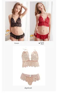 Ensemble trois couleurs en dentelle florale avec bretelles dos nu et culotte assortie