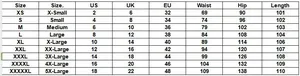 Tableau des tailles détaillé pour jean évasé rétro incluant mesures US, UK et Europe