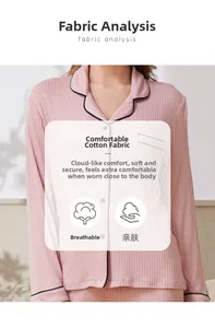 Detail of pink ribbed cotton pajama set featuring a lapel collar and Love print pocket