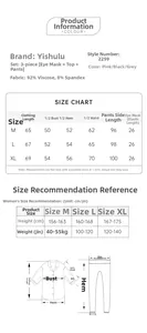 Size chart for women pajama set including shirt pants and eye mask measurements