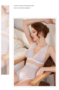 Detailansicht eines weißen Spitzen-Lingerie-Sets mit feinen floralen Mustern und Saum