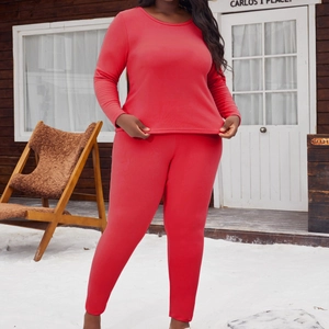 Ensemble de détente thermique grande taille rouge avec haut à manches longues et pantalon