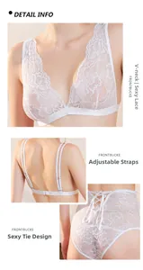 Nahaufnahme von weißem Spitzen-Lingerie-Set mit verstellbaren Trägern und Rückenschnürung