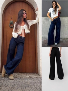Jeans Femme Vintage Délavé Ample Jambe Large Taille Haute Droit Denim Pantalon Décontracté Streetwear Noir Bleu Coton Pantalon