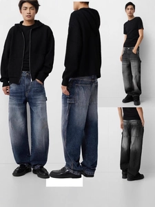 Men Baggy Straight Leg Denim Jeans Vintage Washed Loose Fit Carpenter Style Work Pants Streetwear Casual Cotton Denim Trousers