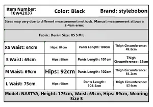 Größentabelle für High-Waist-Skinny-Jeans mit Maßen für Taille, Hüfte und Beinlänge