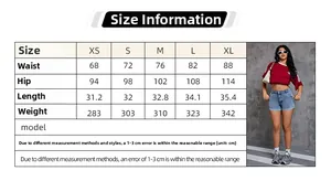 Guide des tailles de shorts en jean taille haute indiquant la taille et les hanches en CM