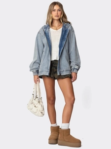 Damen Oversize-Jeansjacke mit Kapuze in Hellblau und lässigem Loose-Fit-Schnitt