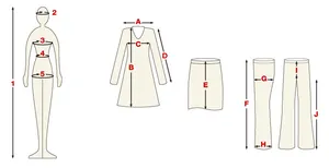 Detailed size guide chart showing measurement points for American style denim shorts