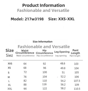 Size chart for high waist wide leg jeans from XXS to XXL with detailed measurements