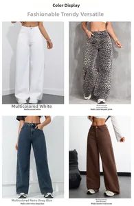 Collage de pantalons à taille haute en blanc, imprimé léopard, bleu marine et rouge brun