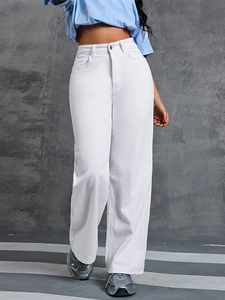 Women High Waist Wide Leg Jeans Straight Leg Washed Cotton Denim Pants Loose Casual Vintage Long Trousers Plus Size