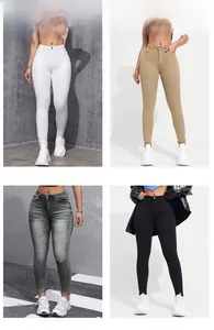 Collage de jeans skinny taille haute présentés en blanc, kaki, gris et noir élégant