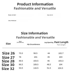 Detailed size chart for vintage leopard print high waist jeans covering sizes 26 to 32