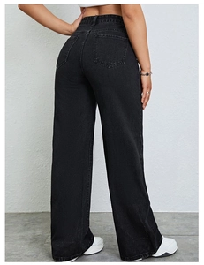 Vue arrière du jean noir taille haute à jambes larges avec détails de poches