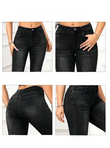 Vues détaillées du jean skinny extensible taille haute gris foncé avec texture délavée